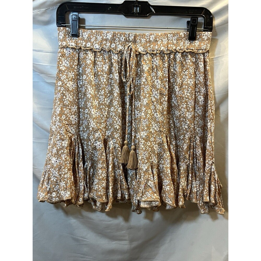 Aakaa Floral Ruffle Mini Skirt Cottage Coquette Boho Flowy Festival Beach Med